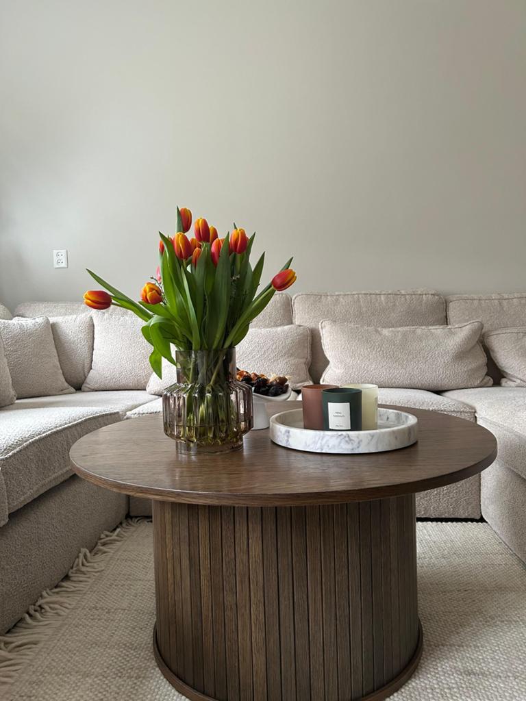 Mooie mango hout salontafel - Hoogte 45 cm, Diameter 89 cm, Ophalen, Gebruikt, Rond, 50 tot 100 cm