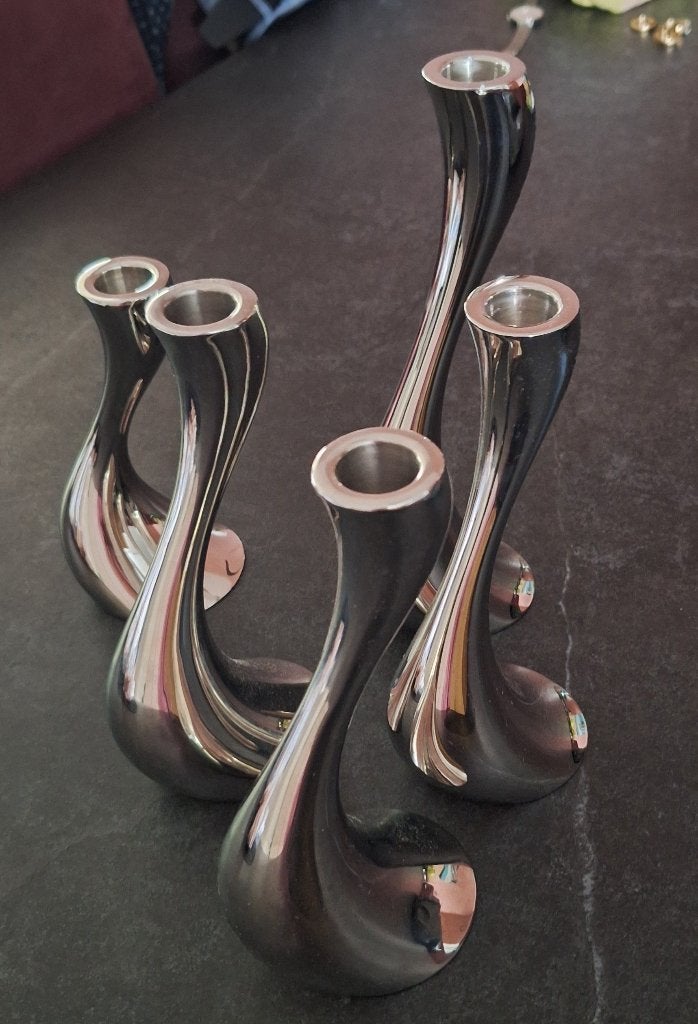 Georg Jensen Cobra kandelaars 5 STUKS!!, Overige merken, Ophalen of Verzenden, Zo goed als nieuw, Metaal