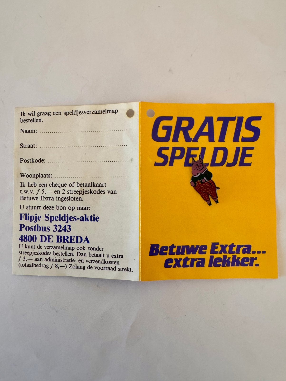 Reclame Foldertje De Betuwe Gratis Speldje bij Flipje Tiel, Ophalen of Verzenden, Zo goed als nieuw