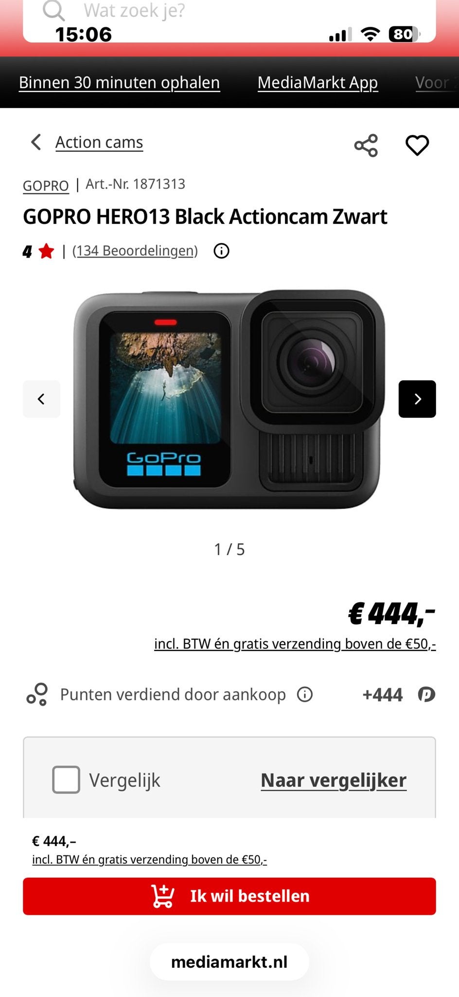 GoPro HERO13 Black Actioncam Zwart, Ophalen, Zo goed als nieuw, GoPro
