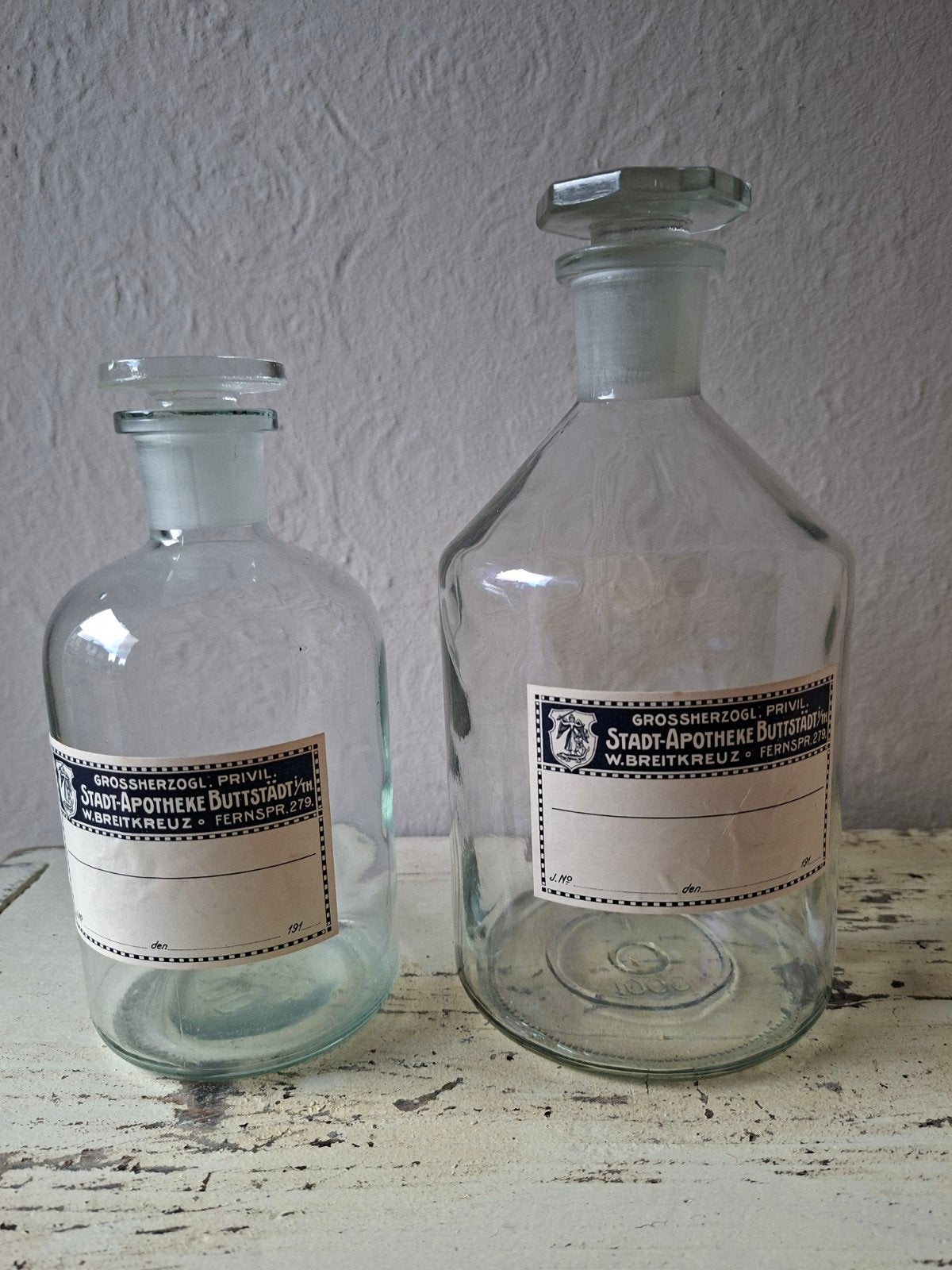 2 oude apothekers flessen, Huis en Inrichting, Woonaccessoires | Stolpen, Ophalen of Verzenden
