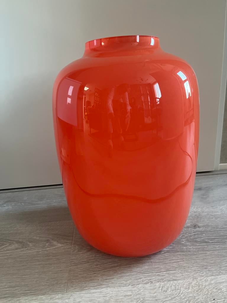 Grote oranje glazen vaas, Antiek en Kunst, Ophalen