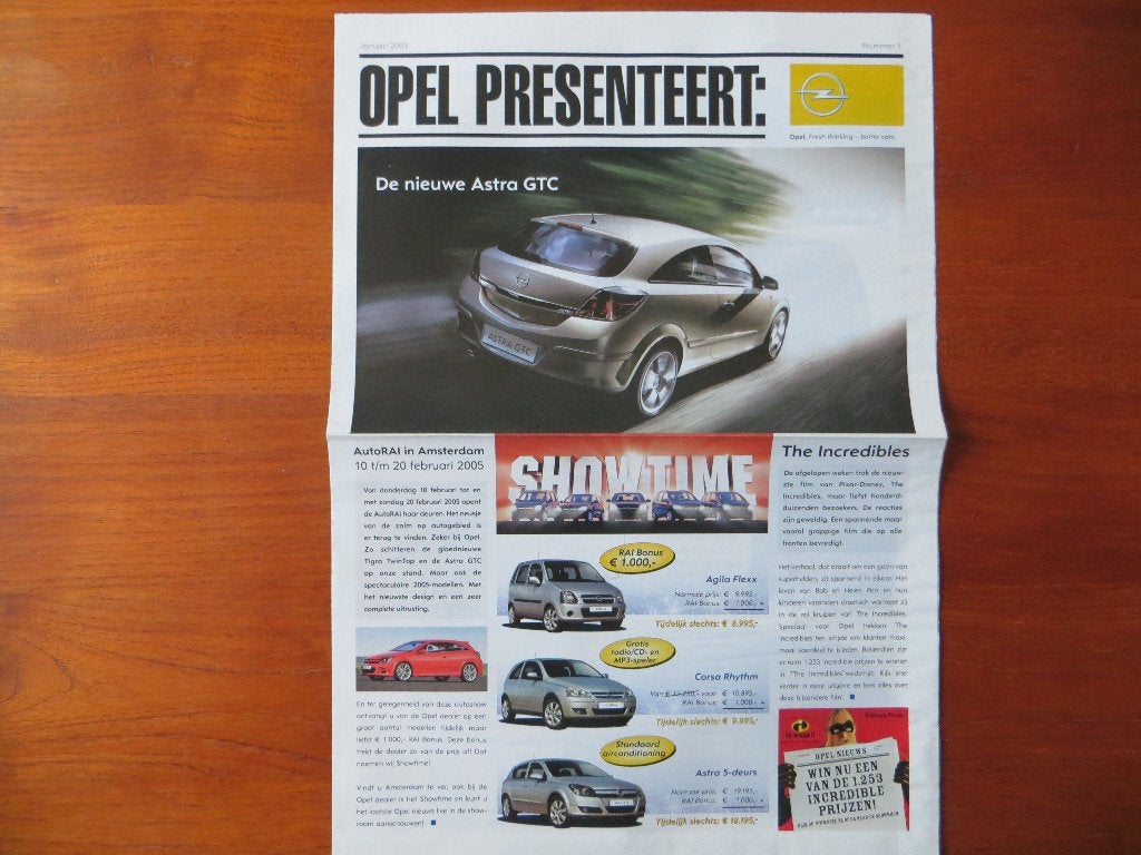 Opel presenteert (jan. 2005) Astra GTC, Agila Flex, e.a., Ophalen of Verzenden, Nieuw, Opel