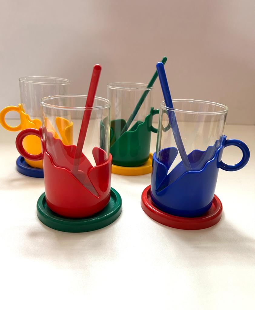 Vintage Randwyck theeglazen met onderzetters, Glas of Glazen, Gebruikt, Ophalen of Verzenden, Glas