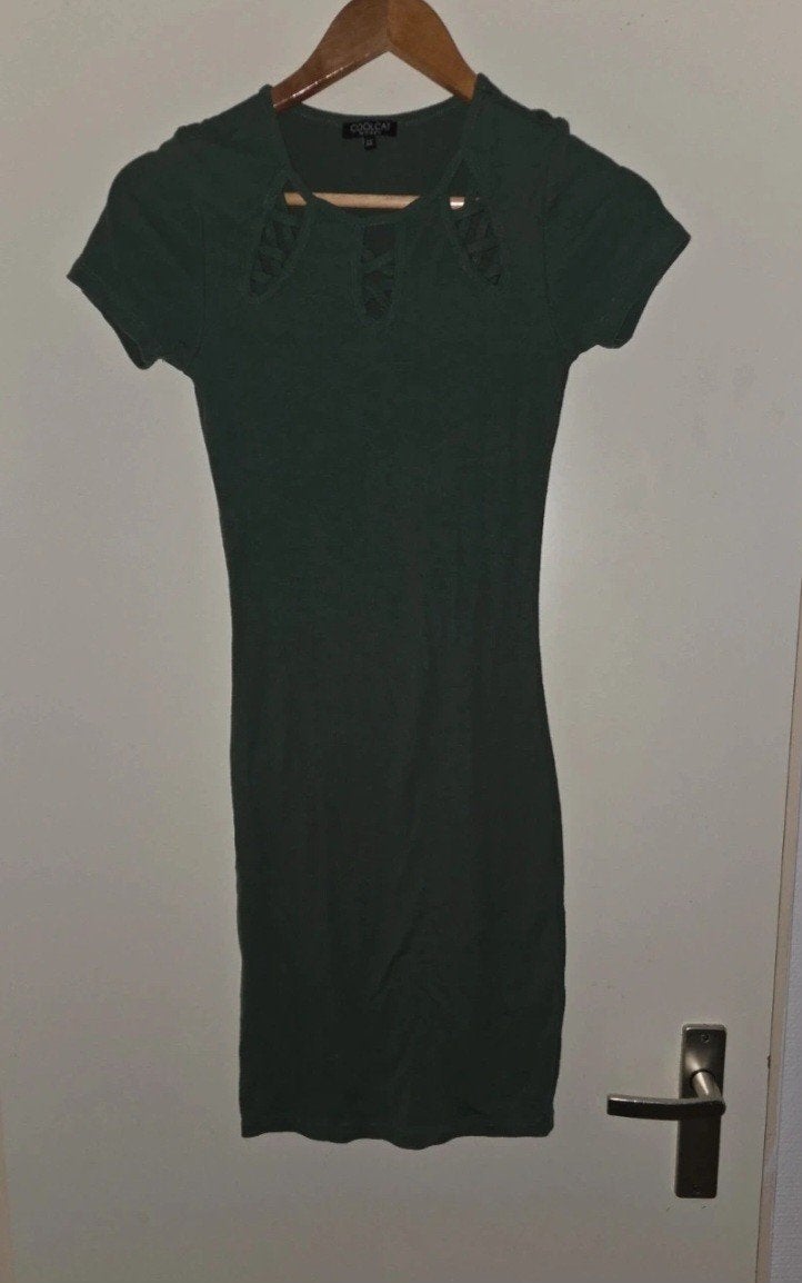 Coolcat Khaki Stretch Jurk Maat XS, Ophalen of Verzenden, Zo goed als nieuw, Coolcat, Maat 34 (XS) of kleiner