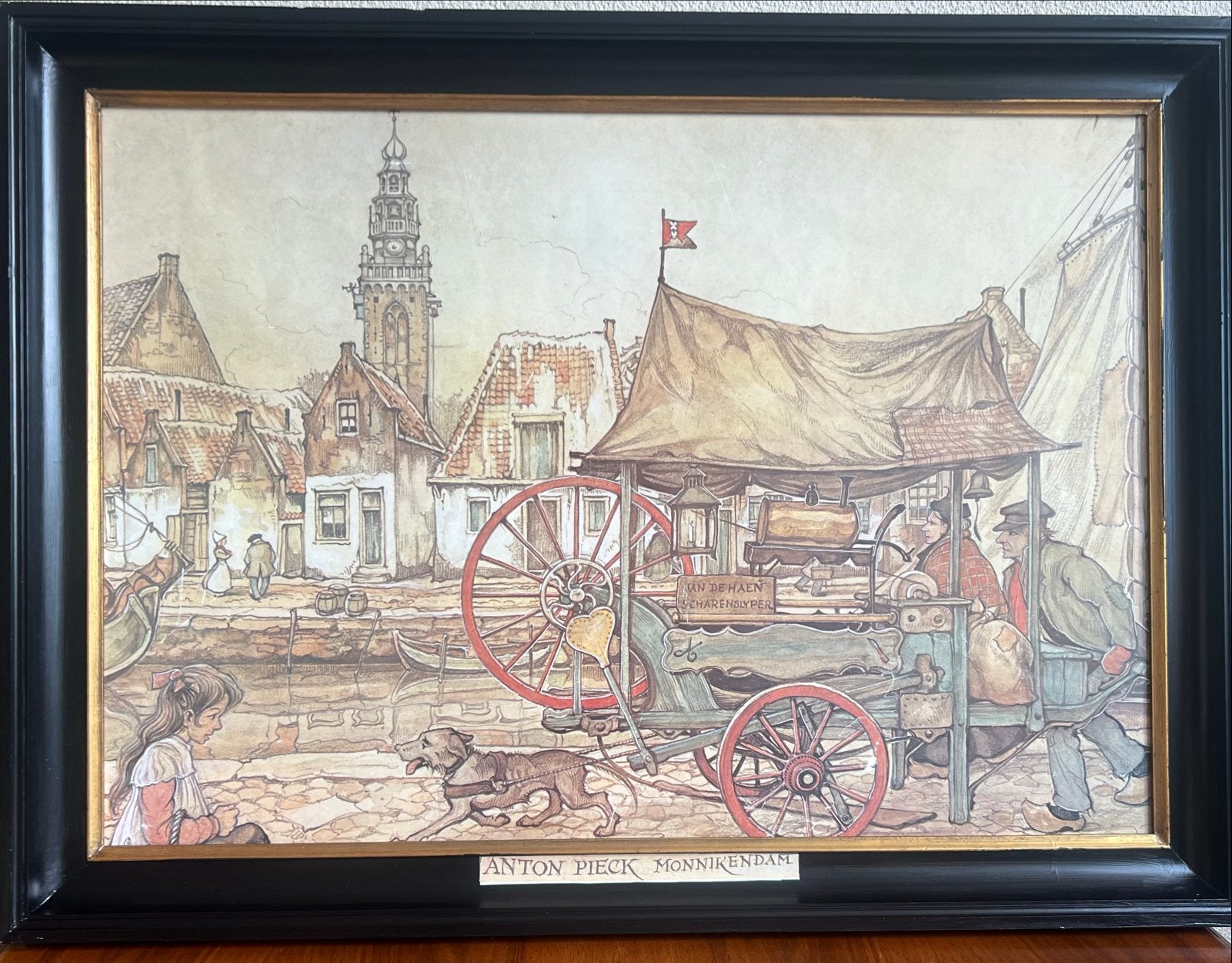 Anton Pieck - De Scharensliep in Monnickendam, Ophalen, Realistisch, Print, Ingelijst