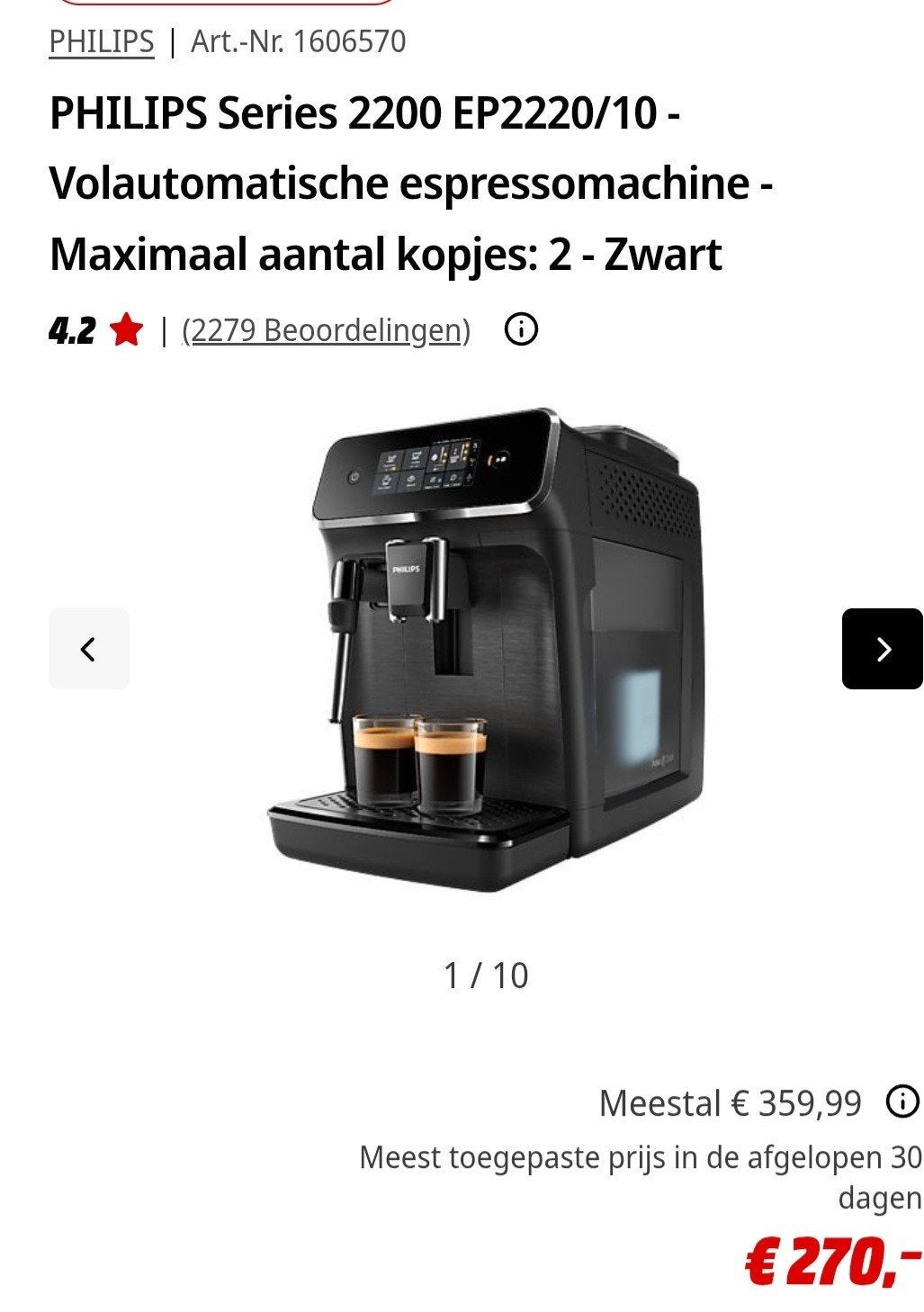 Philips Series 2200 EP2220/, Witgoed en Apparatuur, Koffiezetapparaten, Ophalen, Espresso apparaat, Koffiebonen, Zo goed als nieuw