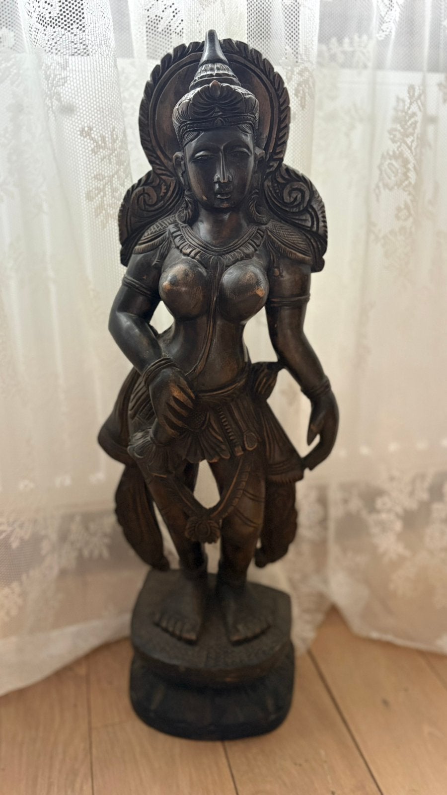 Shri Lanka houten beeld hindu goddess, 60 cm, Gebruikt, Ophalen of Verzenden, Hout