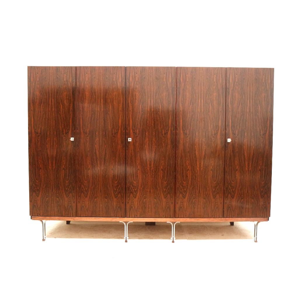 Grote vintage palissander kledingkast linnenkast jaren '60, Gebruikt, 100 tot 150 cm, Verzenden, 150 tot 200 cm