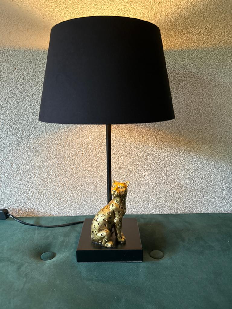 Tafellamp met luipaardvoet en zwarte kap, Ophalen of Verzenden, Zo goed als nieuw, Metaal, 50 tot 75 cm