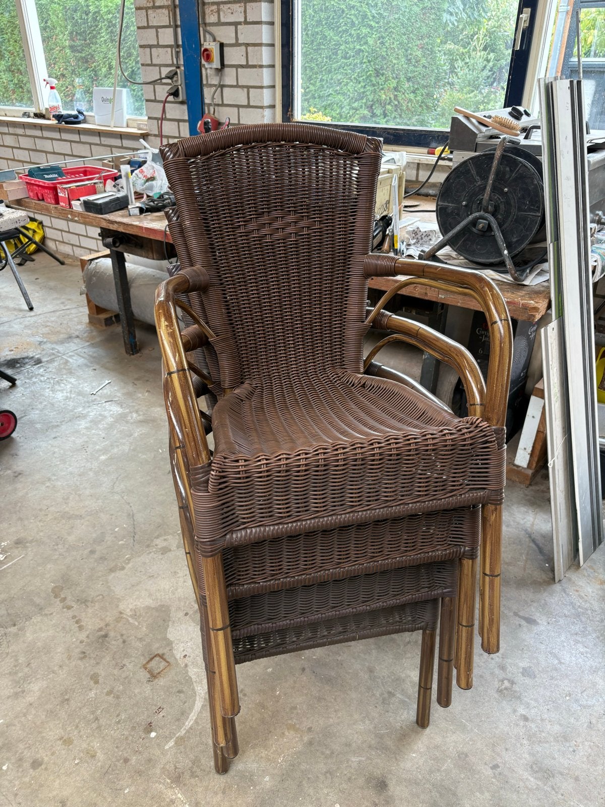 Stapelbare Wicker Tuinstoelen - Bruin, Ophalen of Verzenden, Gebruikt, Wicker, Stapelbaar