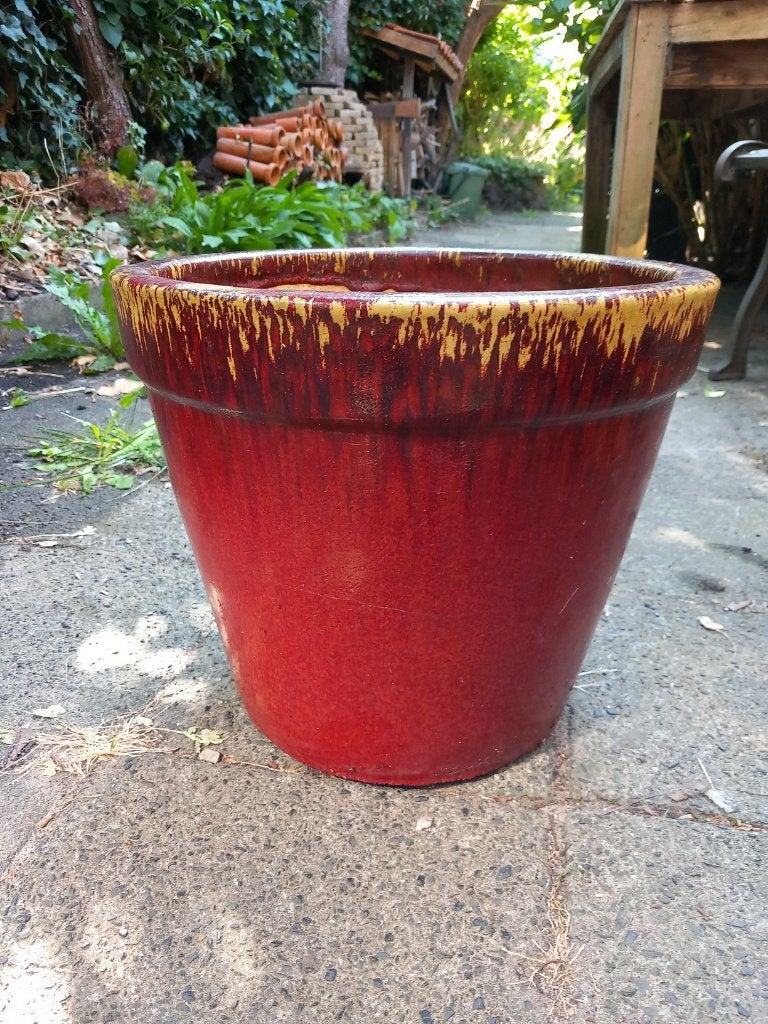 prachtige grote bloempot, buitenpot, vintage fat lava ø37 cm, Ophalen, Zo goed als nieuw