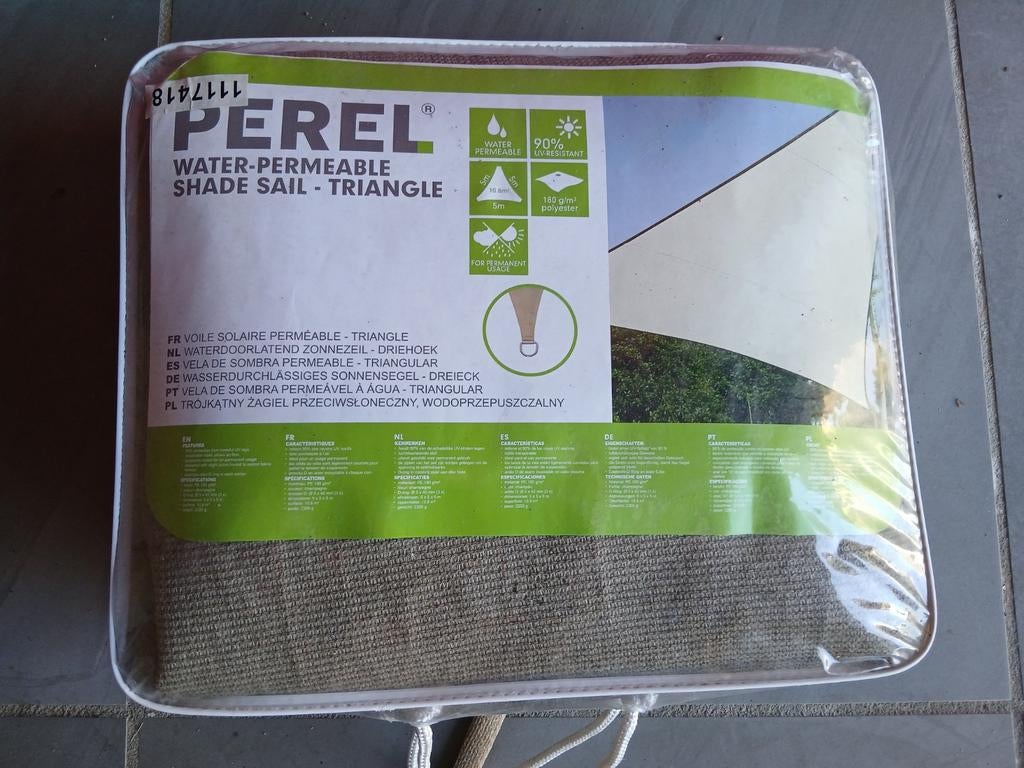 Schaduwdoek driehoek 5x5x5, Ophalen of Verzenden, Gebruikt