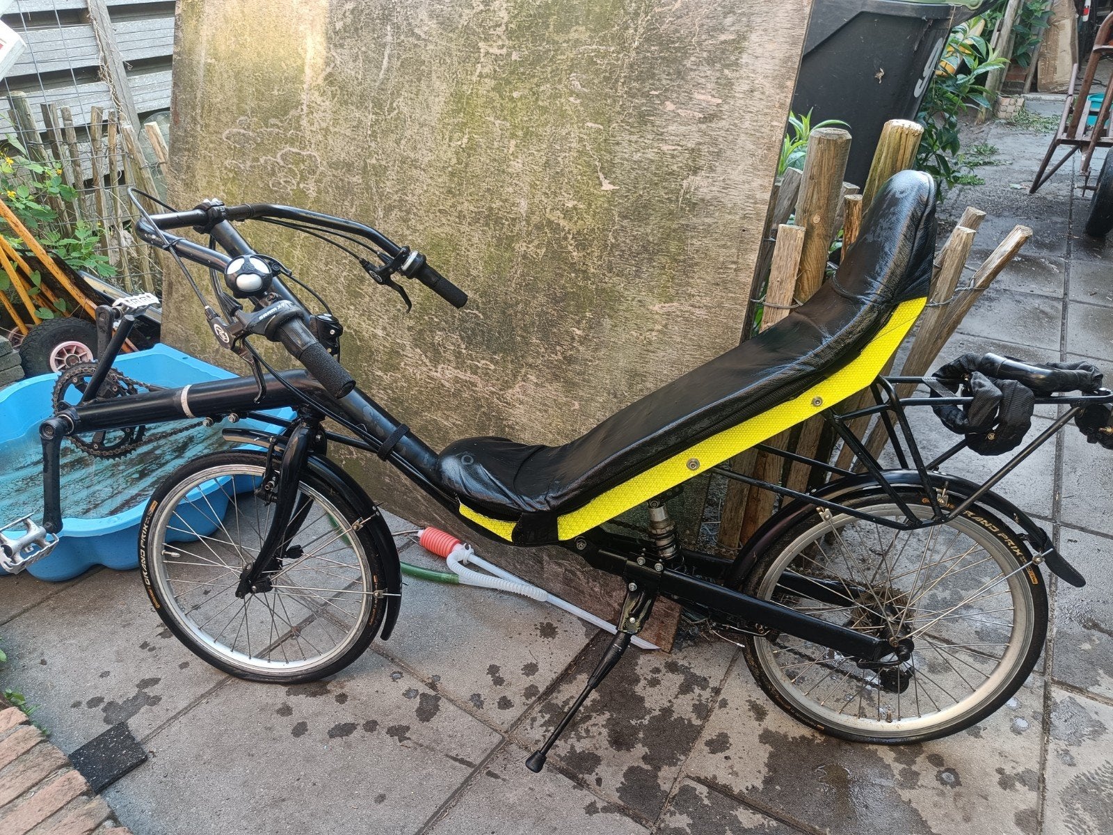 Comfortabele ligfiets met bovenstuur en vering, Gebruikt, Velgrem, Onderstuur, Ophalen