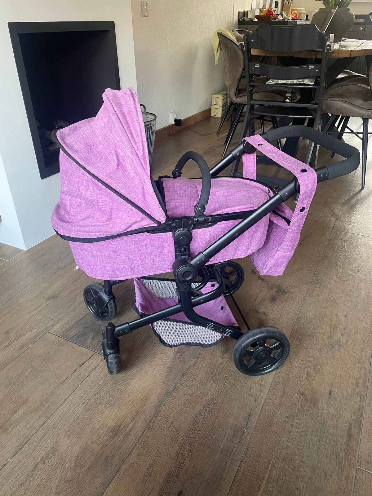 Roze poppenwagen 3-in-1 met reiswieg en zitje, Ophalen, Gebruikt