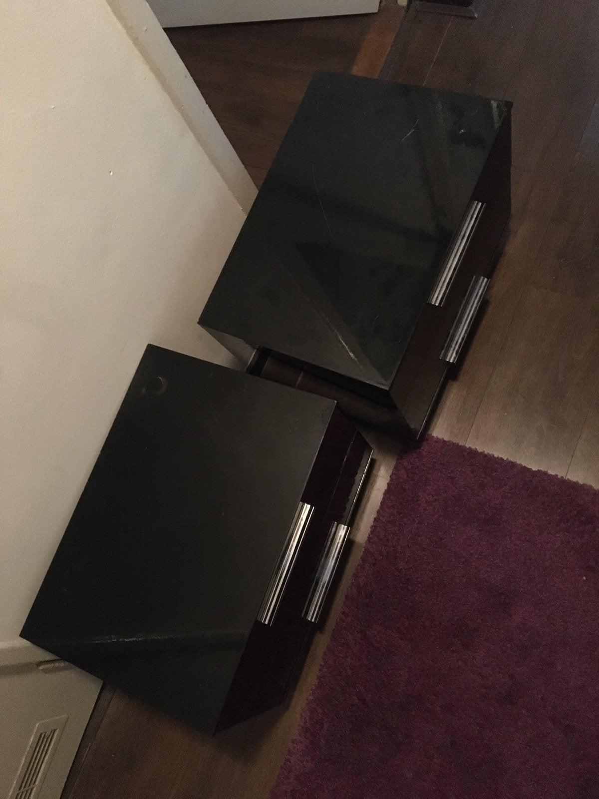 Set van 2 zwarte nachtkastjes met 2 lades, Ophalen, Gebruikt, Minder dan 45 cm, Minder dan 55 cm