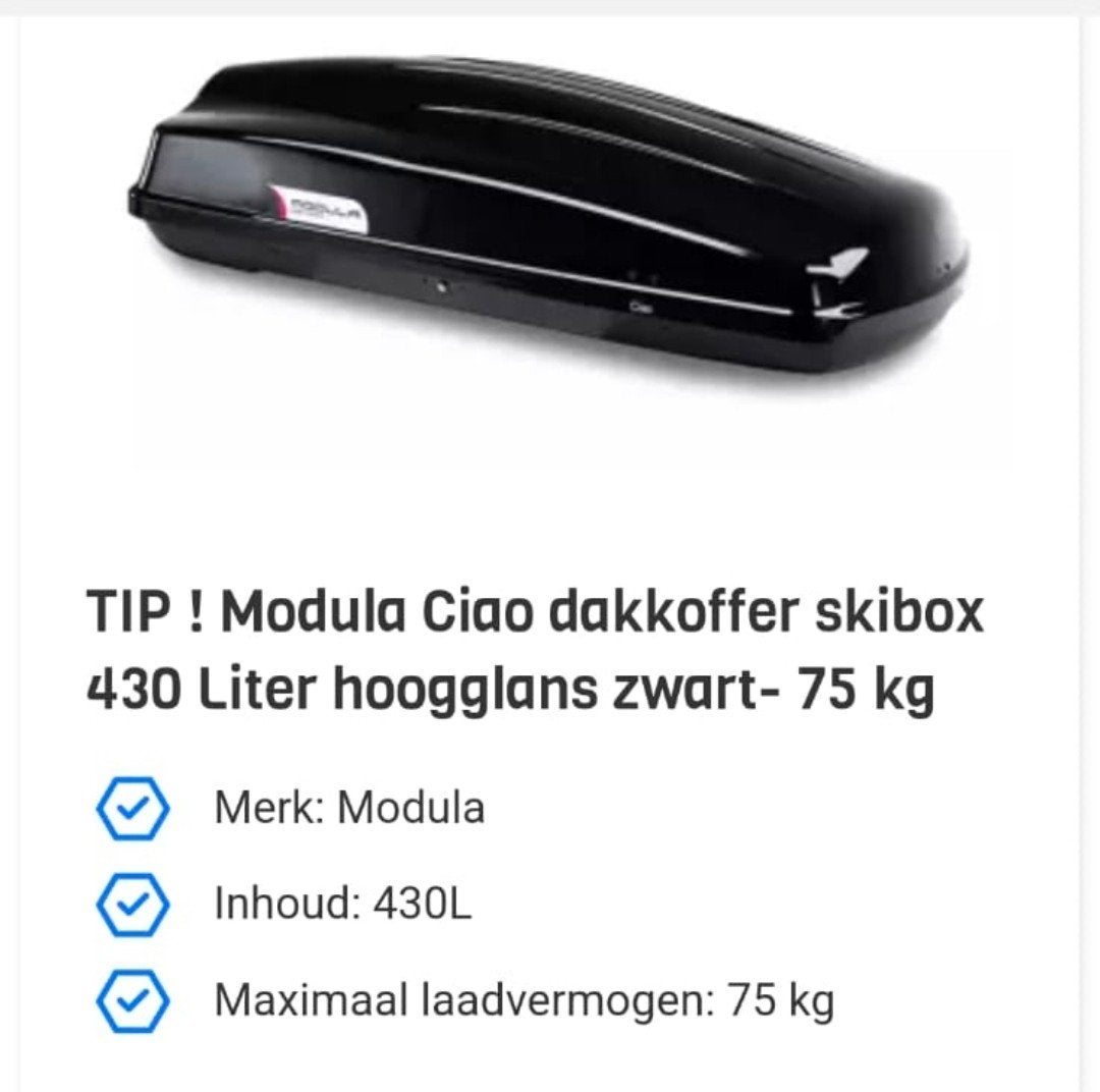 Modula dakkoffer - zwart -  1 keer gebruikt, Auto diversen, Dakkoffers, Ophalen, Zo goed als nieuw