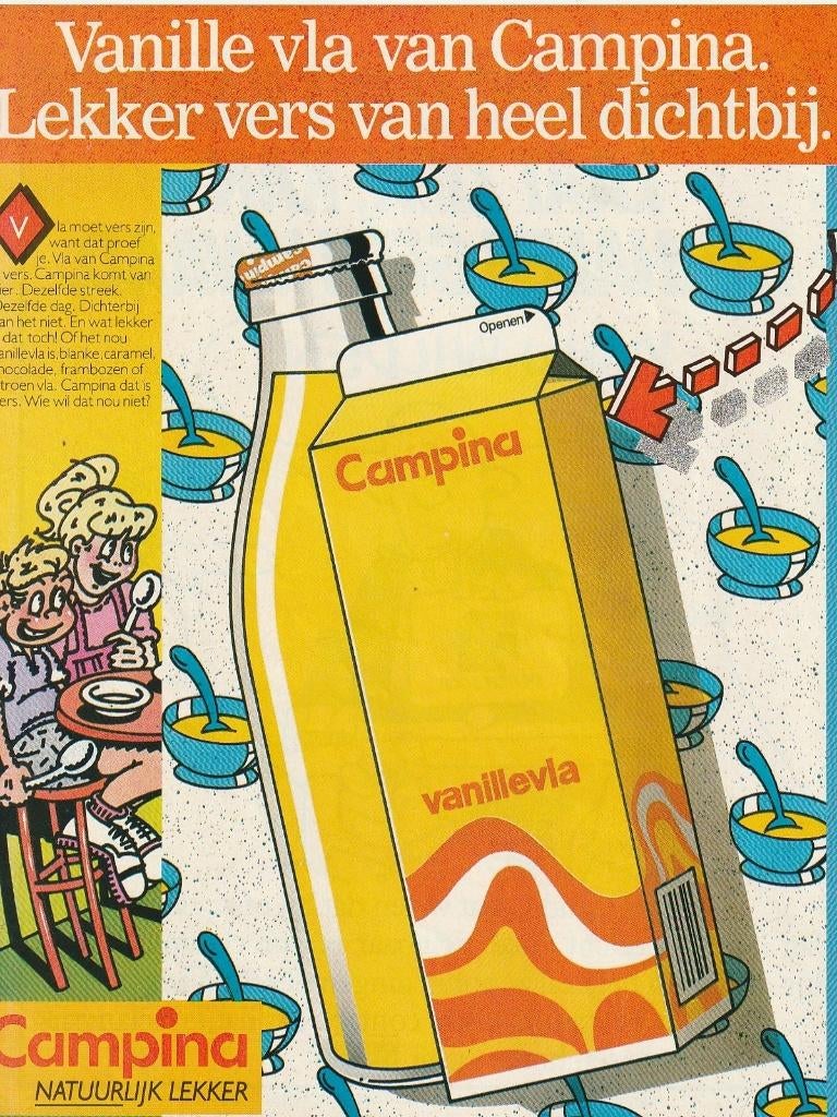 Retro reclame 1986 Campina vanille vla zuivel lekker vers, Verzenden, Overige typen