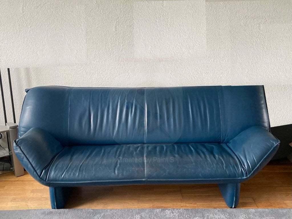Leolux Tango bank blauw leer, Ophalen, Gebruikt, Tweepersoons, Rechte bank