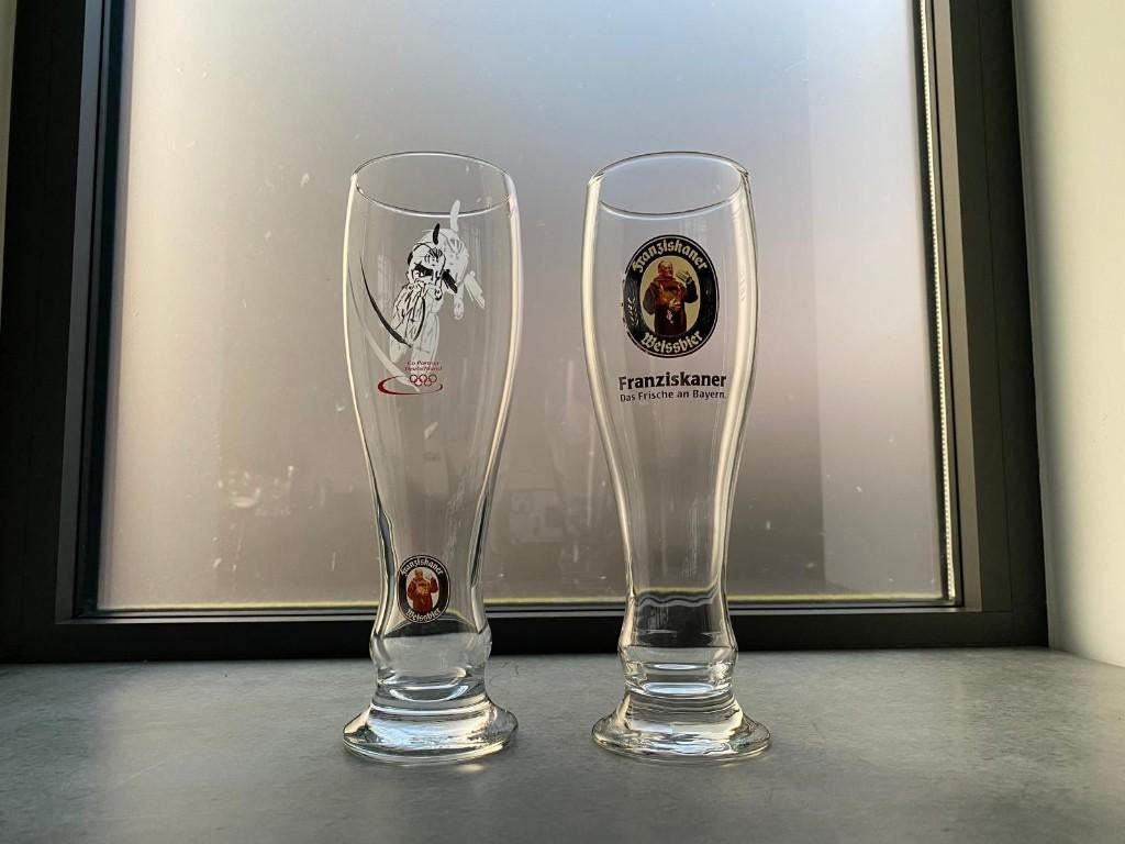 2 prachtige Franziskaner Weissbier glazen, Ophalen of Verzenden, Nieuw, Glas of Glazen, Overige merken