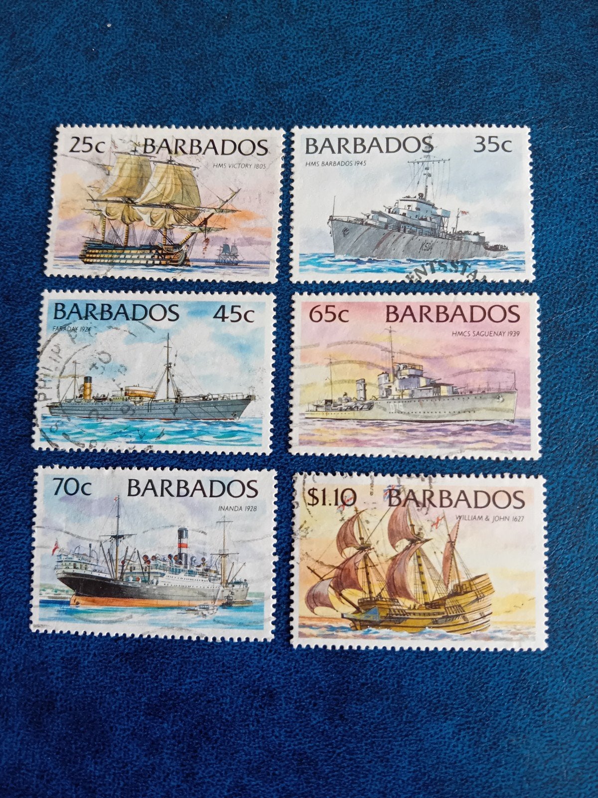 Barbados Postzegels - Schepen en Boten Collectie, Verzenden, Gestempeld
