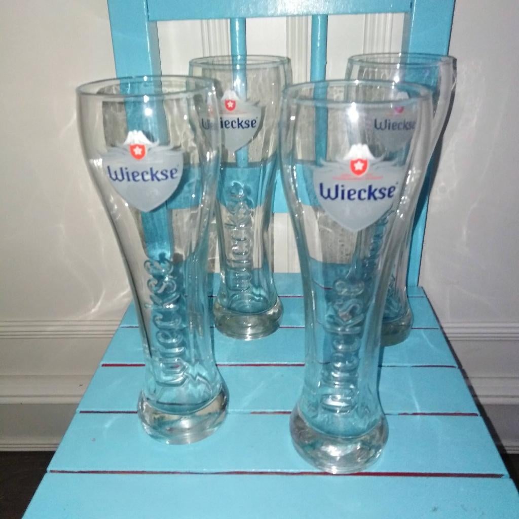 Wieckse bierglazen stadsbrouwerij de ridder set van 4, Verzamelen, Biermerken, Ophalen, Zo goed als nieuw, Glas of Glazen, Overige merken