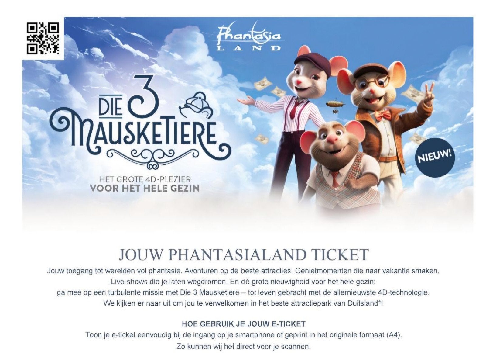 Vier tickets Pretpark Phantasialand, Tickets en Kaartjes, Drie personen of meer, Ticket of Toegangskaart