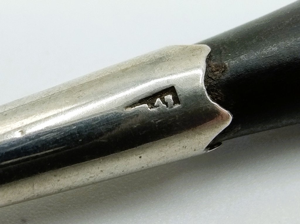 Ebbenhouten breipenhouder met zilveren beslag, 19e eeuws, Verzenden, Zilver