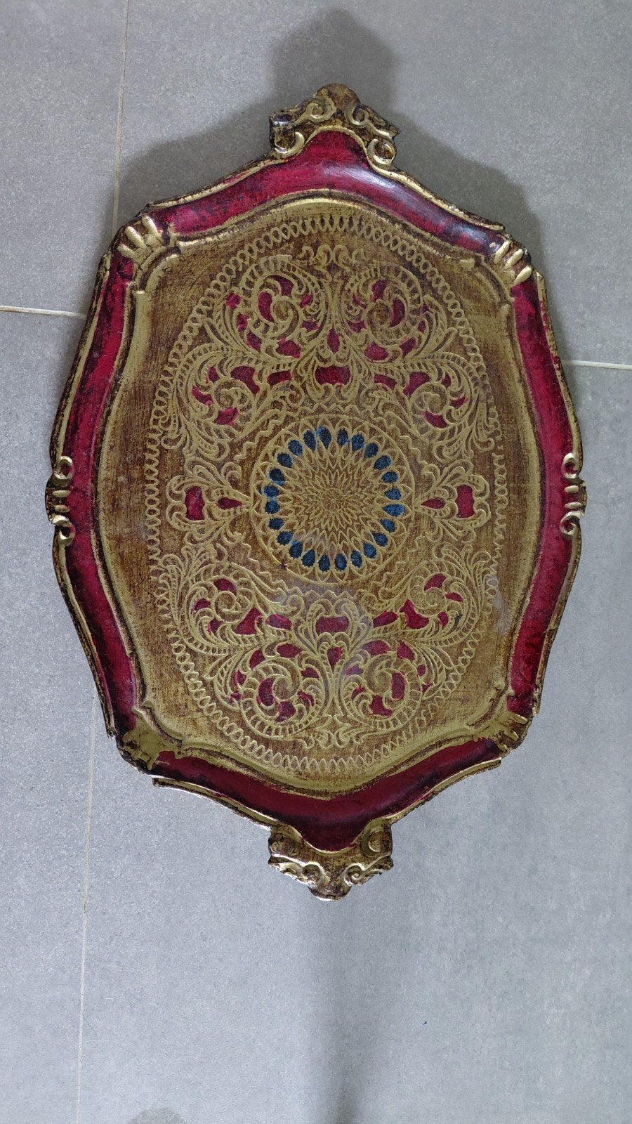 Titel:  handbeschilderd Florentijns verguld houten  dienblad, Ophalen of Verzenden