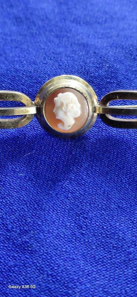 prachtige double broche met camee, Sieraden, Tassen en Uiterlijk, Broches, 4 tot 7 cm, Gebruikt, Verzenden, Goud