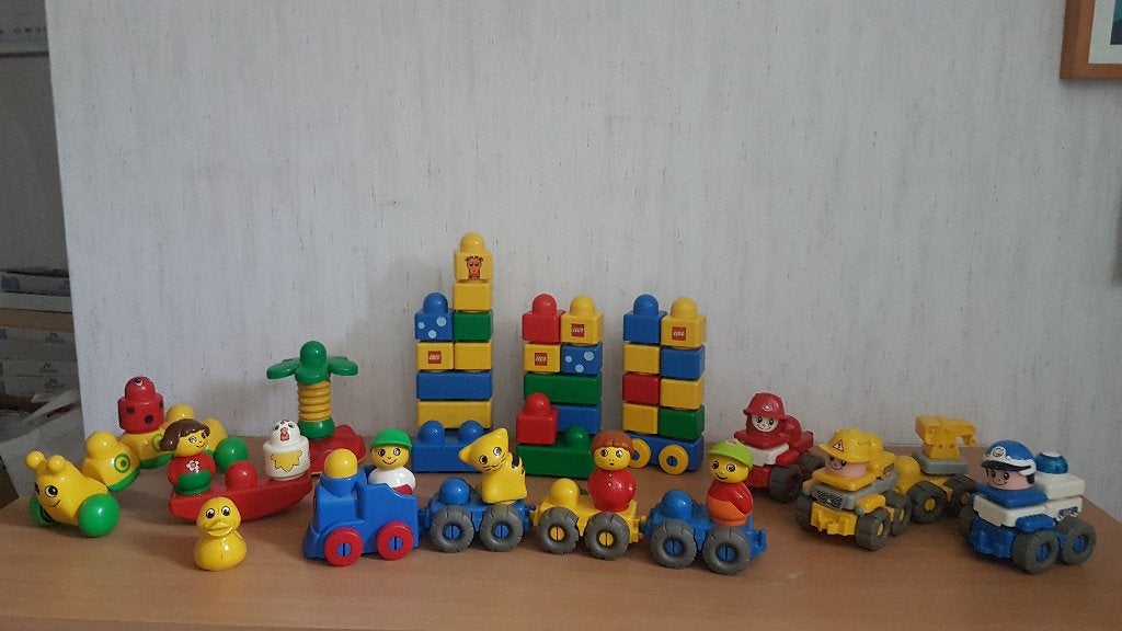 duplo primo blokken trein rups poppen voor 35 euro, Ophalen of Verzenden, Zo goed als nieuw, Lego Primo