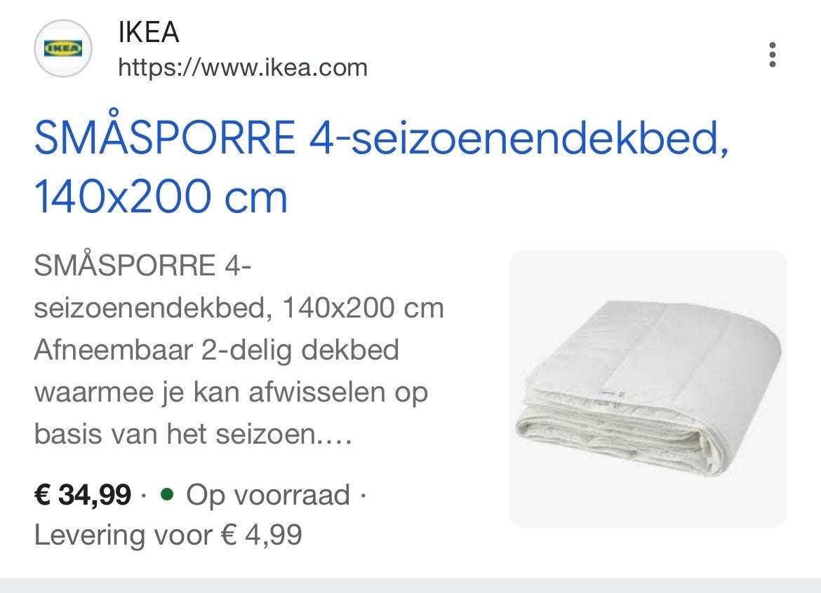 IKEA SMÅSPORRE 4-seizoenen dekbed 140x200 cm (2 stuks), Ophalen, Eenpersoons, Wit, Ademend