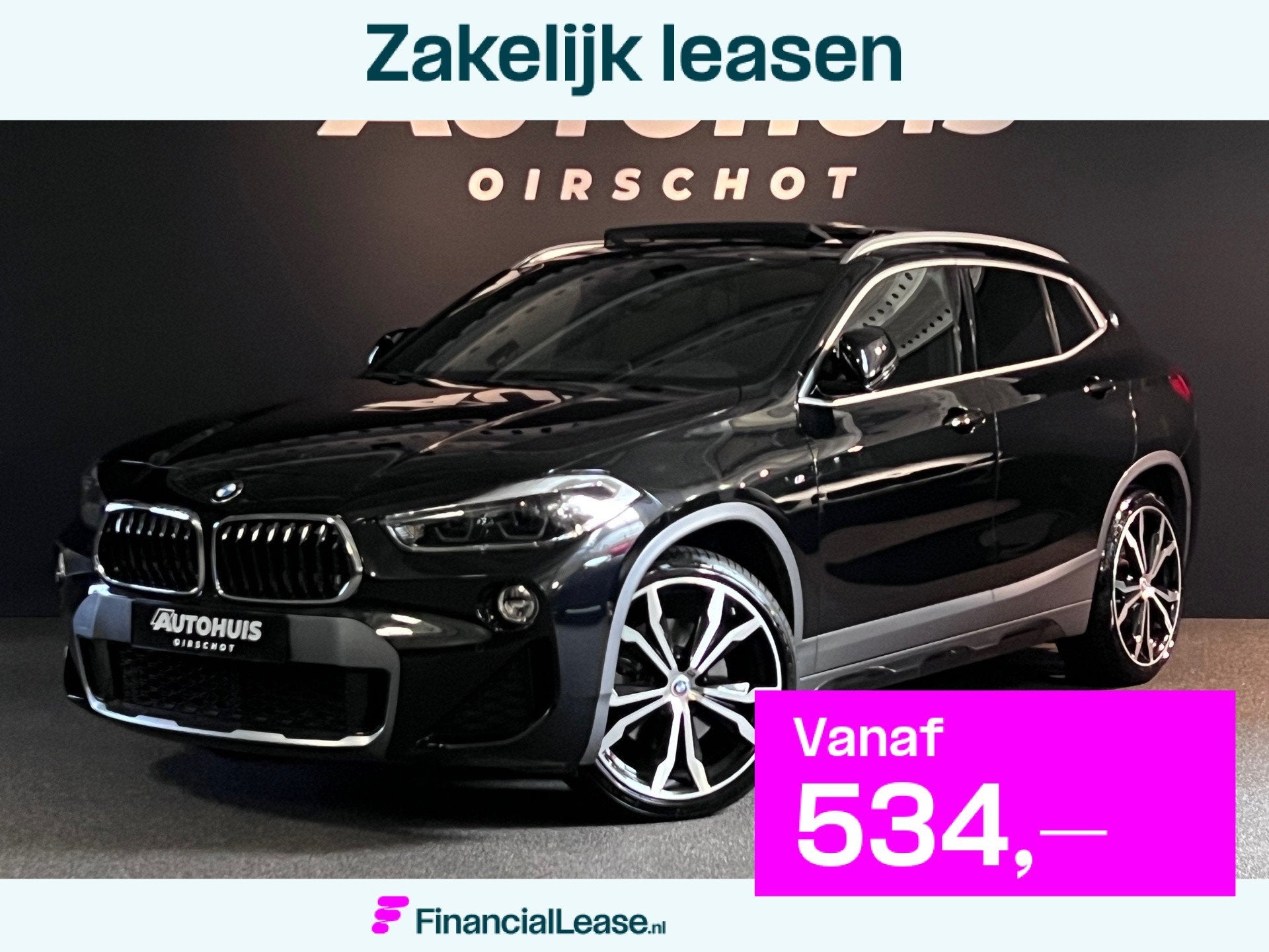 BMW X2 SDrive20i High Executive M Edition Pano/ Headup/ Trek, 1435 kg, Leder en Stof, Zwart, Bedrijf