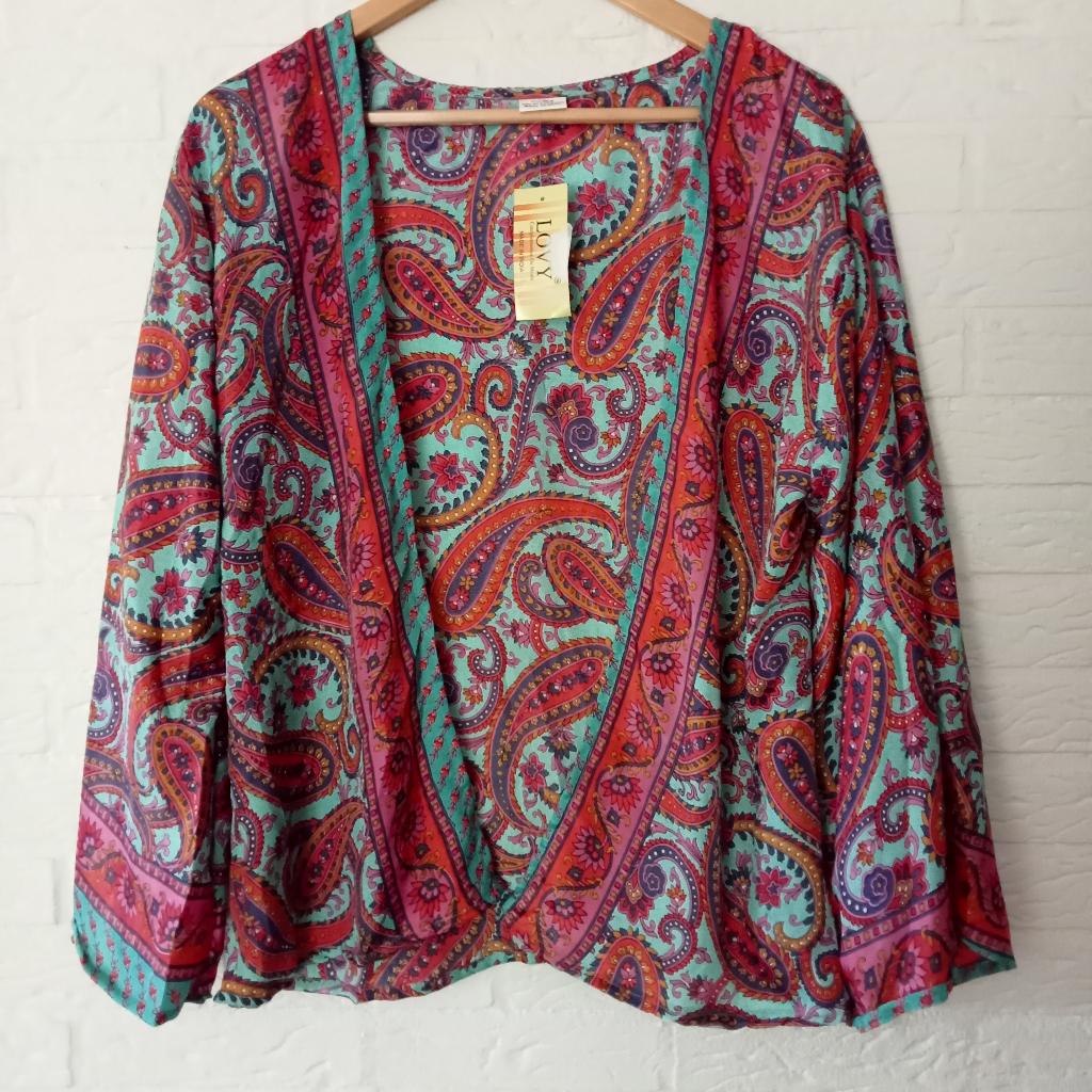 Turquoise Paisley kimono 70% zijde - nieuw met kaartje, Kleding | Dames, Blouses en Tunieken, Maat 38/40 (M), Overige kleuren
