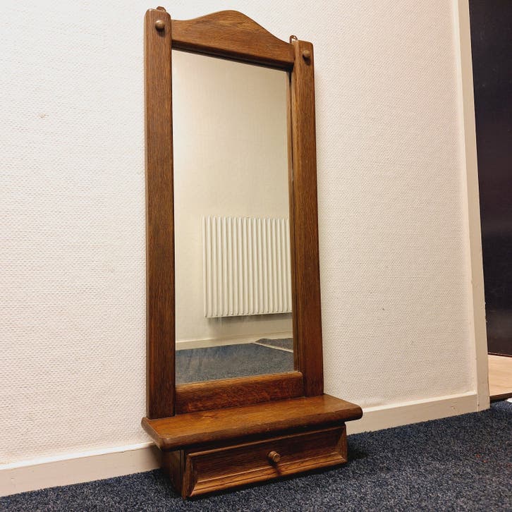 Antieke Houten Spiegel + Opbergdoos (Groot Formaat)