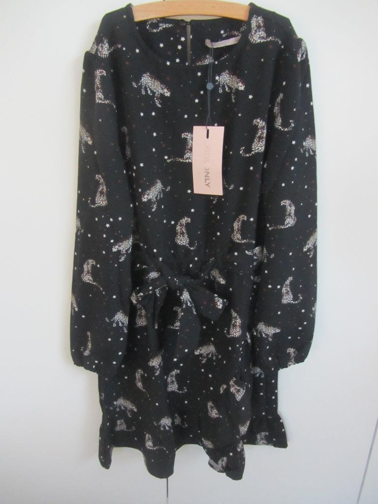 Nieuwe zwarte jurk met panters Kids Only maat 146-152, Ophalen of Verzenden, Nieuw, Meisje, Jurk of Rok