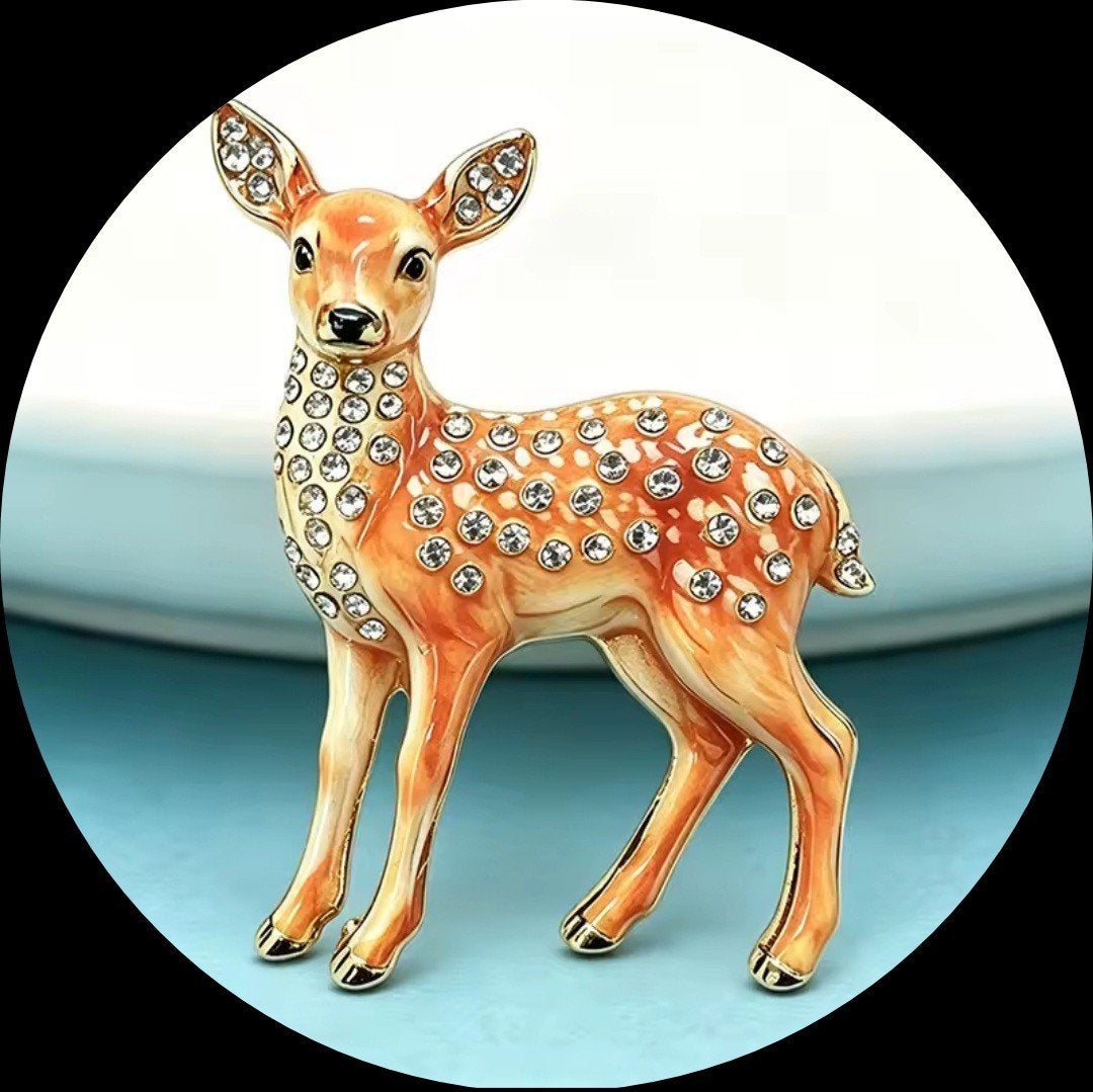 Nieuwe Broche Hertje met Strass, Sieraden, Tassen en Uiterlijk, Overige materialen, 4 tot 7 cm, Bruin, Nieuw