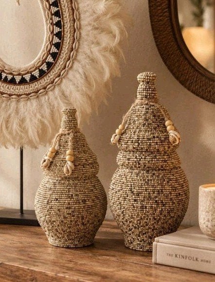 Set Balinese offerpotjes - Boho Ibiza Japandi decoratie, Beige, Boho, Nieuw, Ophalen of Verzenden