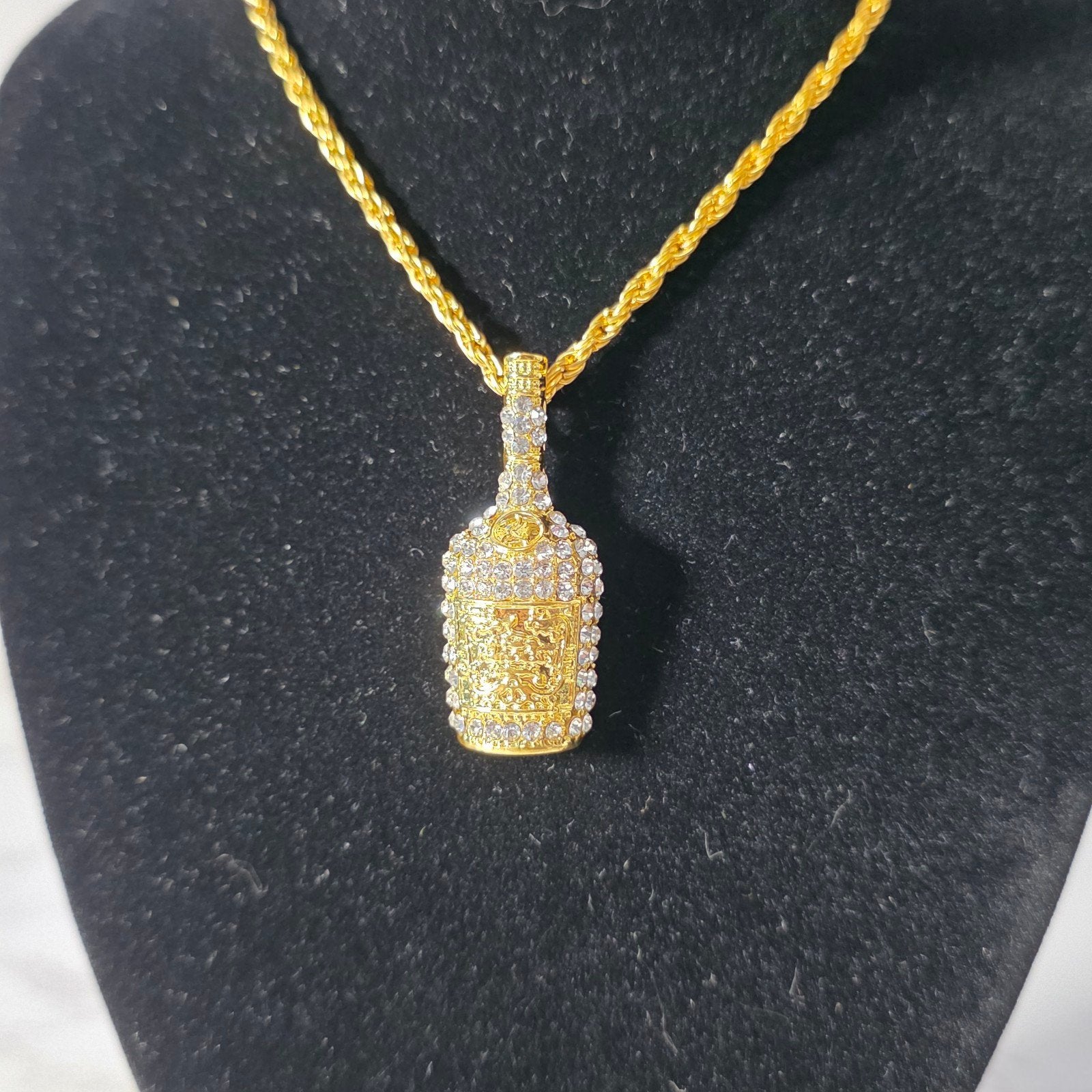 Bottle Pendant Iced-Out Chain, Ophalen of Verzenden, Nieuw, Goud, Met hanger