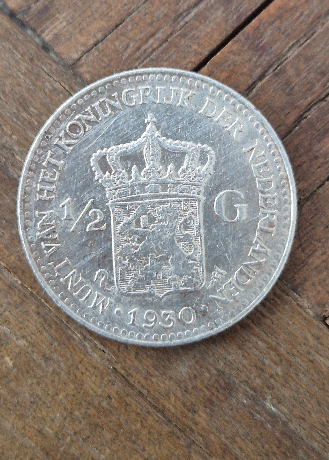 Zilveren 1/2 G munt van koningin Wilhelmina 1930, Postzegels en Munten, Munten | Nederland, 1 gulden, Zilver, Ophalen of Verzenden