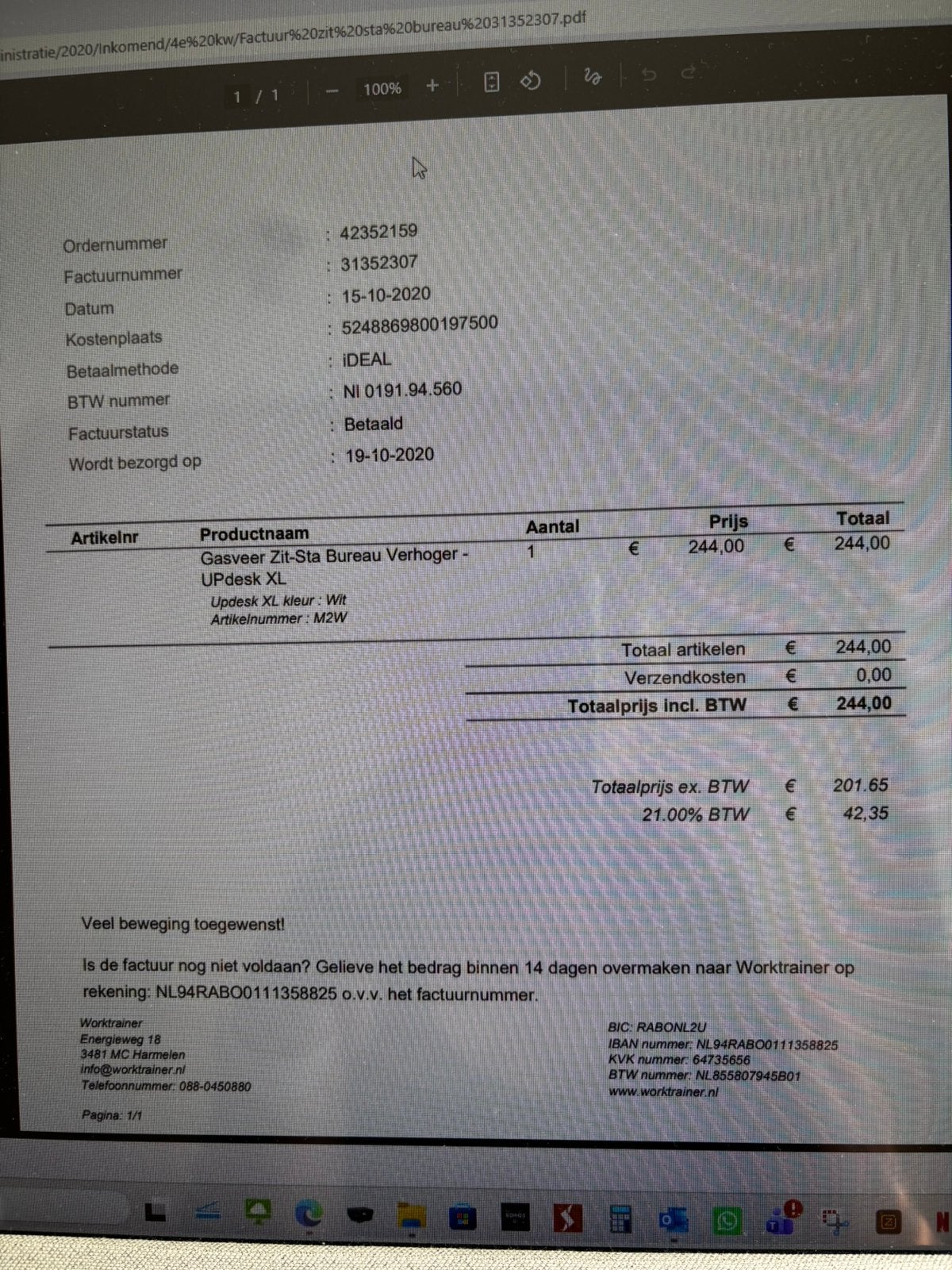 Gasveer zit-sta bureau verhoger, Ophalen, Zo goed als nieuw, Overige merken, Zit-sta bureau