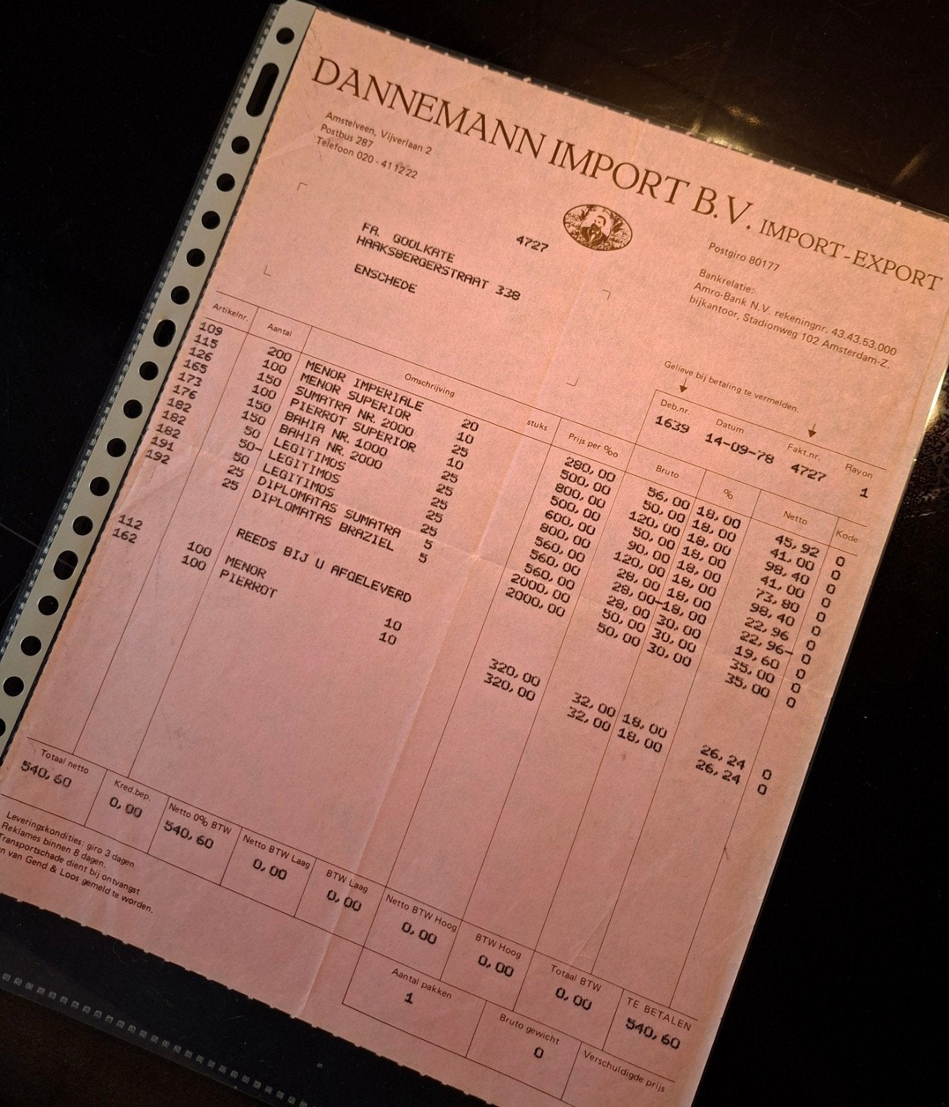 DANNEMANN SIGAREN                   AMSTELVEEN, Ophalen of Verzenden, Zo goed als nieuw, Overige typen