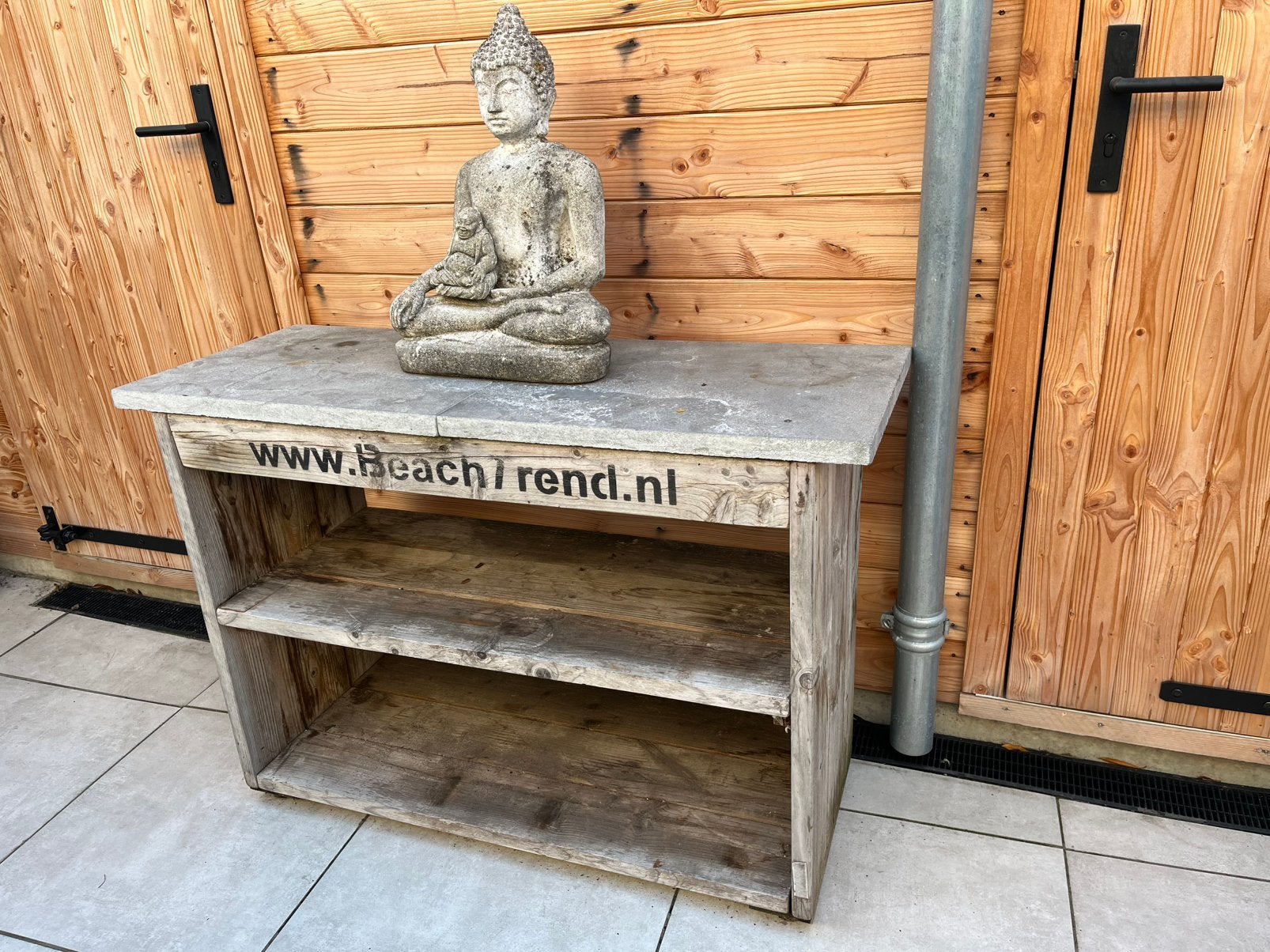 Tuin sidetable steigerhout met stenen blad, Tuin en Terras, Ophalen, Gebruikt, Hout, Overige typen