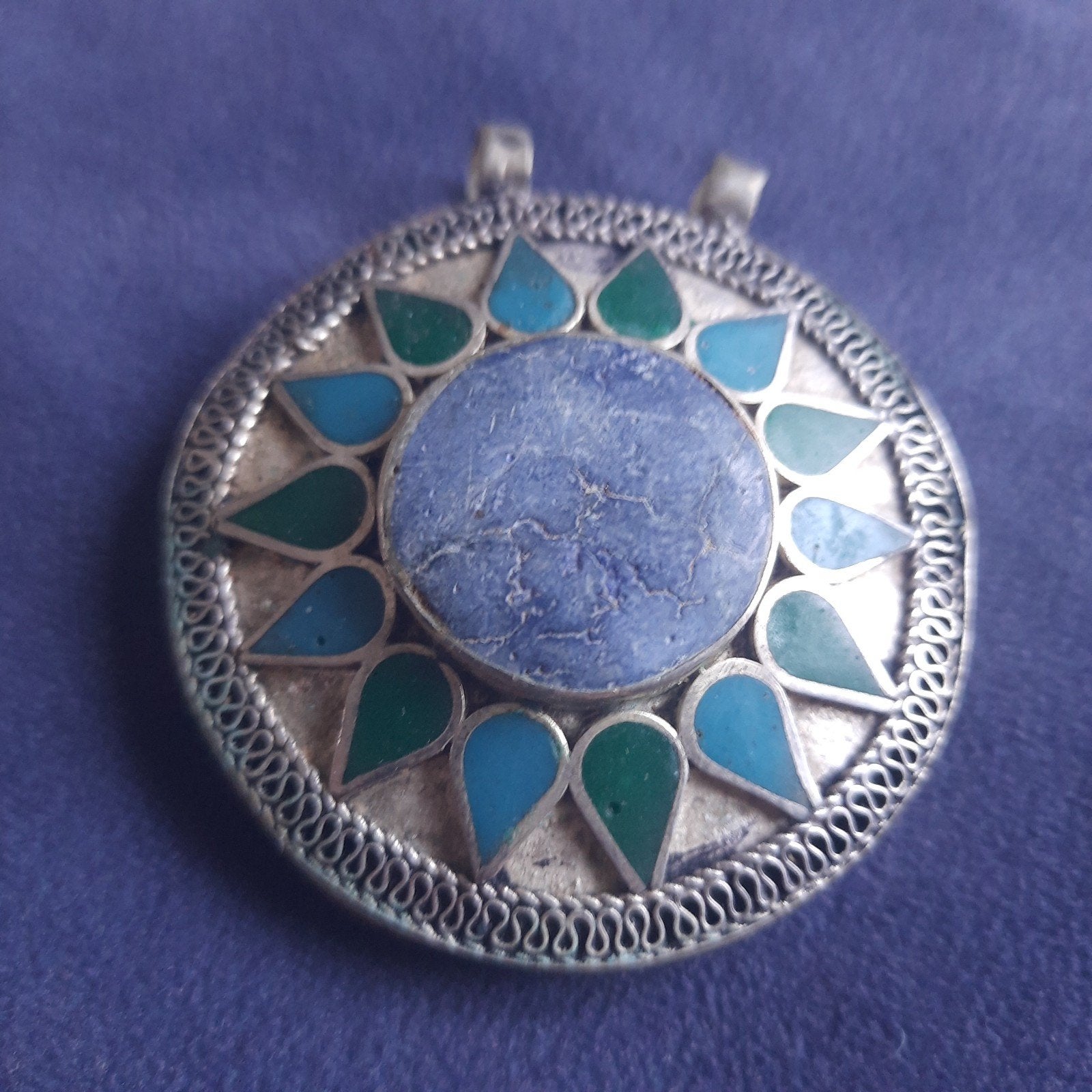 Midden Oosten: Zon Hanger Verzilverd met Lapis Lazuli, Verzenden, Nieuw, Blauw, Zilver