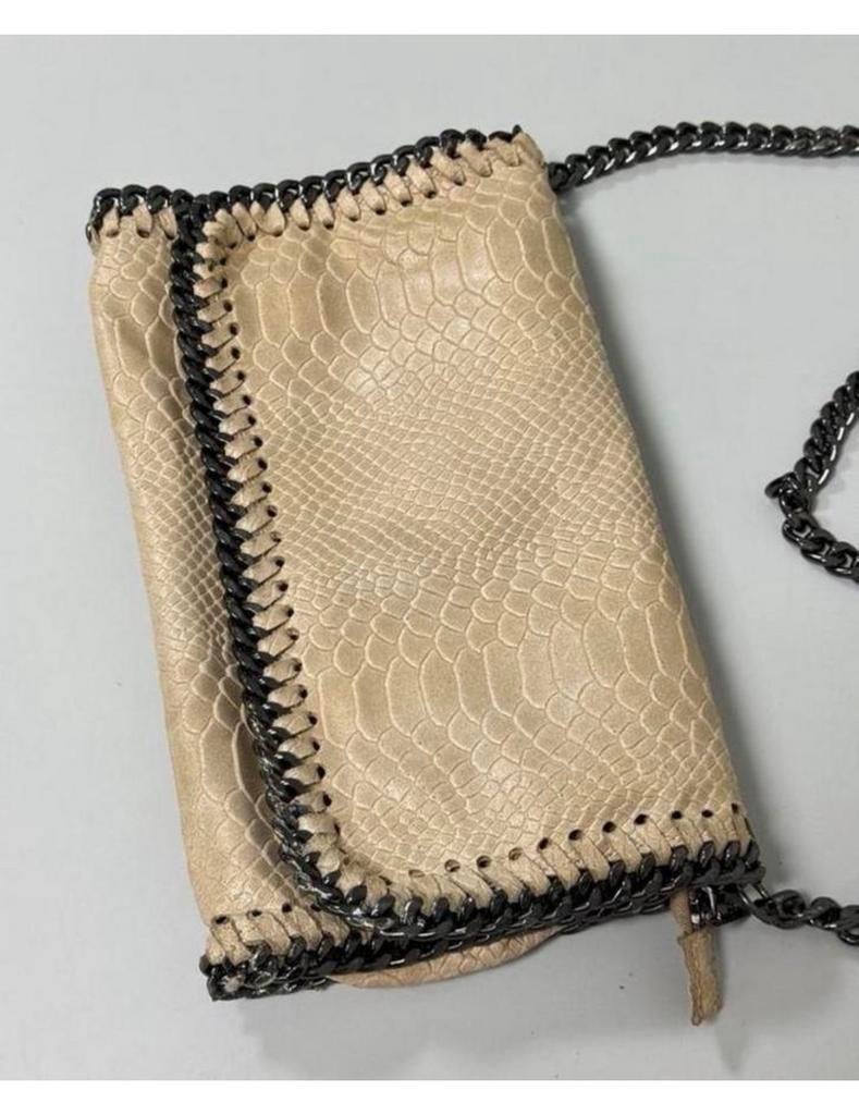 BORSE IN PELLE Italiaanse leren handtas slangenleer ketting, Schoudertasje, Beige, Ophalen of Verzenden, Zo goed als nieuw