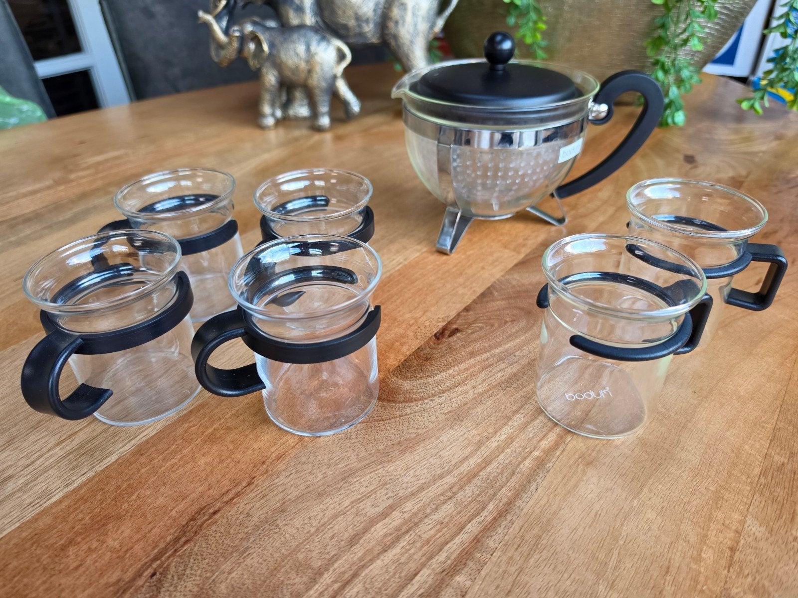 Vintage Bodum theepot met 6 theeglazen, Theepot/fluitketel, Glas, Bodum, Ophalen of Verzenden