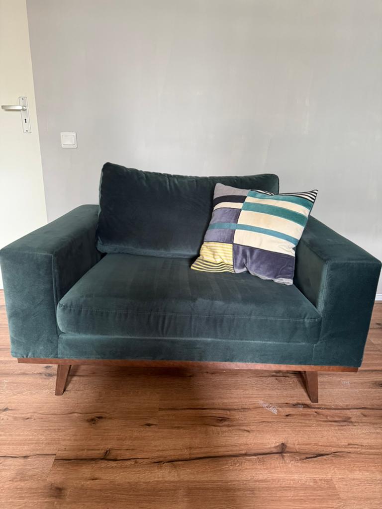Wehkamp NOUS Living Torino Loveseat donkergroen fluweel, Huis en Inrichting, Fauteuils, Ophalen, Overige materialen, 75 tot 100 cm