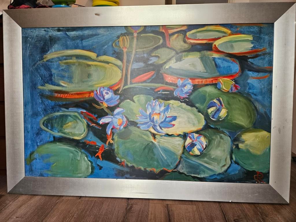 Schilderij waterlelies in lijst, Ophalen of Verzenden