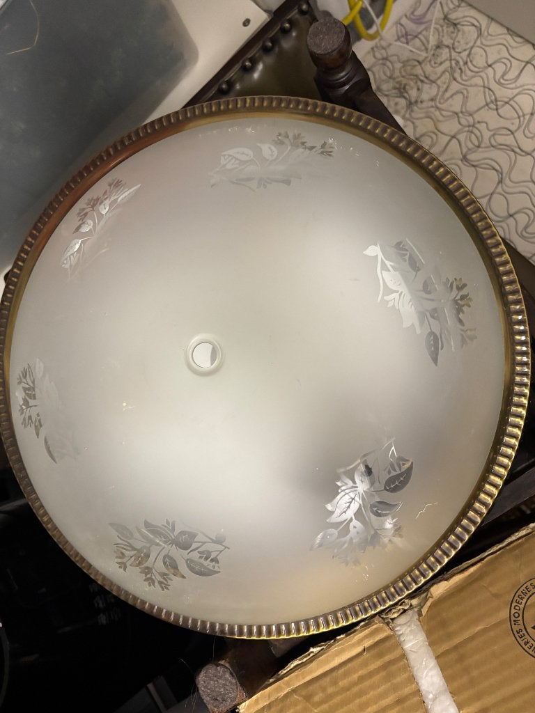 Vintage glazen plafonnière met messing rand, Ophalen