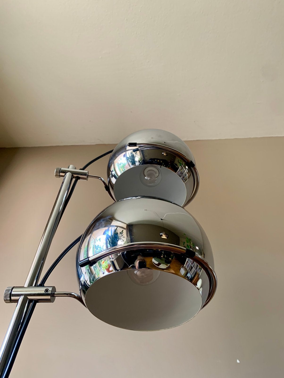 Vintage gepo bollenlamp chroom, 100 tot 150 cm, Vintage, Zo goed als nieuw, Metaal